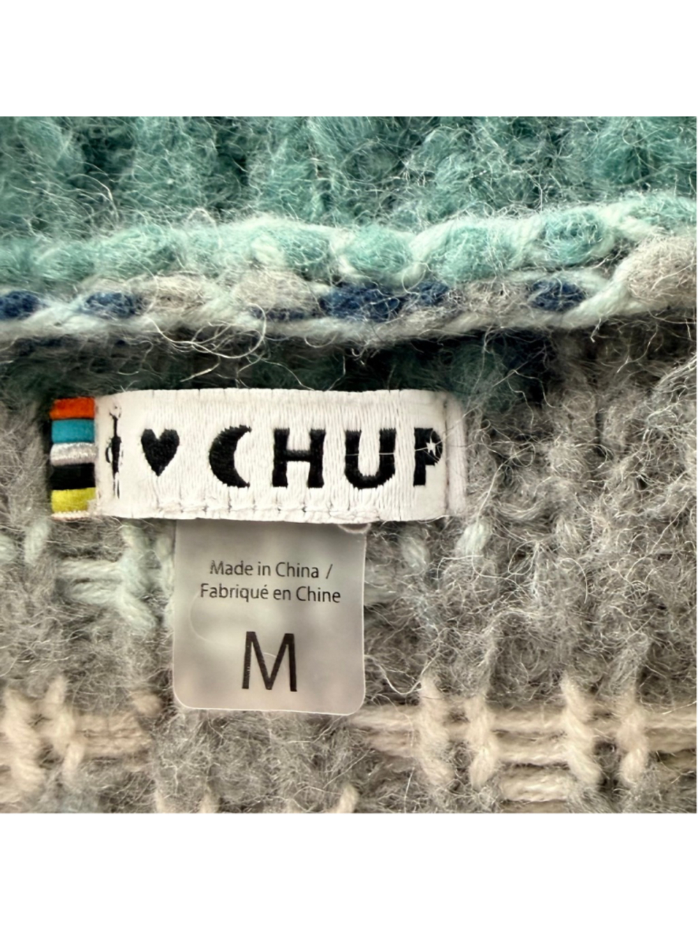 Smartwool Sweater Women’s M CHUP Wool Blend Half Zip Aztec Boho Knit Blue Green - Picture 7 of 15